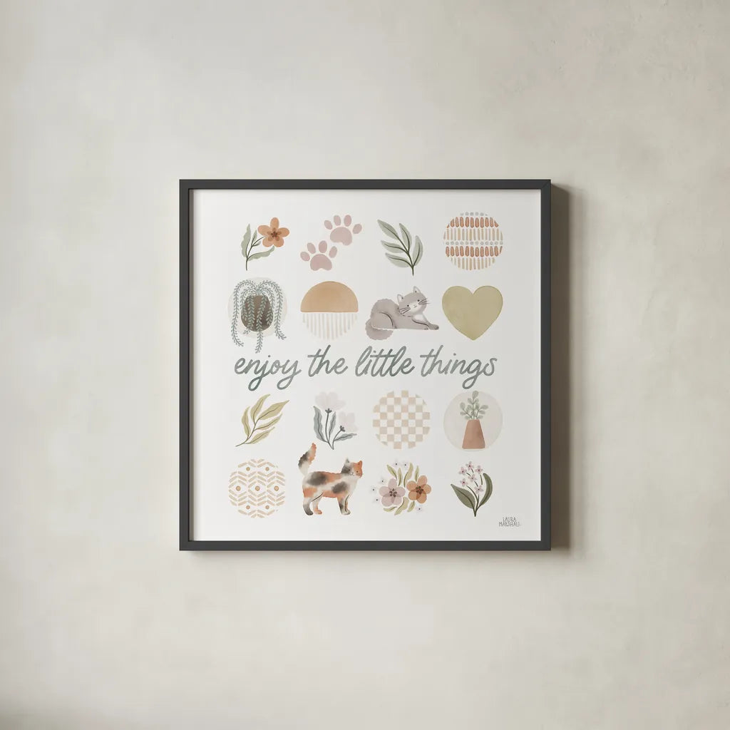 Garden Friends VIII by Laura Marshall. Shown in a sleek black glass frame for a contemporary gallery look. Available as an archival giclee rolled canvas, fine art paper, or poster print. SKU 89536a.