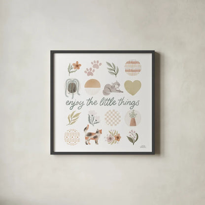 Garden Friends VIII by Laura Marshall. Shown in a sleek black glass frame for a contemporary gallery look. Available as an archival giclee rolled canvas, fine art paper, or poster print. SKU 89536a.