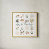 Garden Friends VIII by Laura Marshall. Shown in a natural wood glass frame for a timeless modern aesthetic. Available as an archival giclee rolled canvas, fine art paper, or poster print. SKU 89536a.