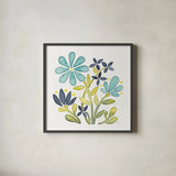 Garden Getaway Flowers I by Laura Marshall. Shown in a sleek black glass frame for a contemporary gallery look. Available as an archival giclee rolled canvas, fine art paper, or poster print. SKU 34441a.