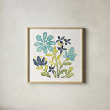 Garden Getaway Flowers I by Laura Marshall. Shown in a natural wood glass frame for a timeless modern aesthetic. Available as an archival giclee rolled canvas, fine art paper, or poster print. SKU 34441a.