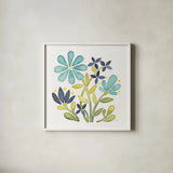 Garden Getaway Flowers I by Laura Marshall. Shown in a crisp white glass frame for a clean and minimalist style. Available as an archival giclee rolled canvas, fine art paper, or poster print. SKU 34441a.