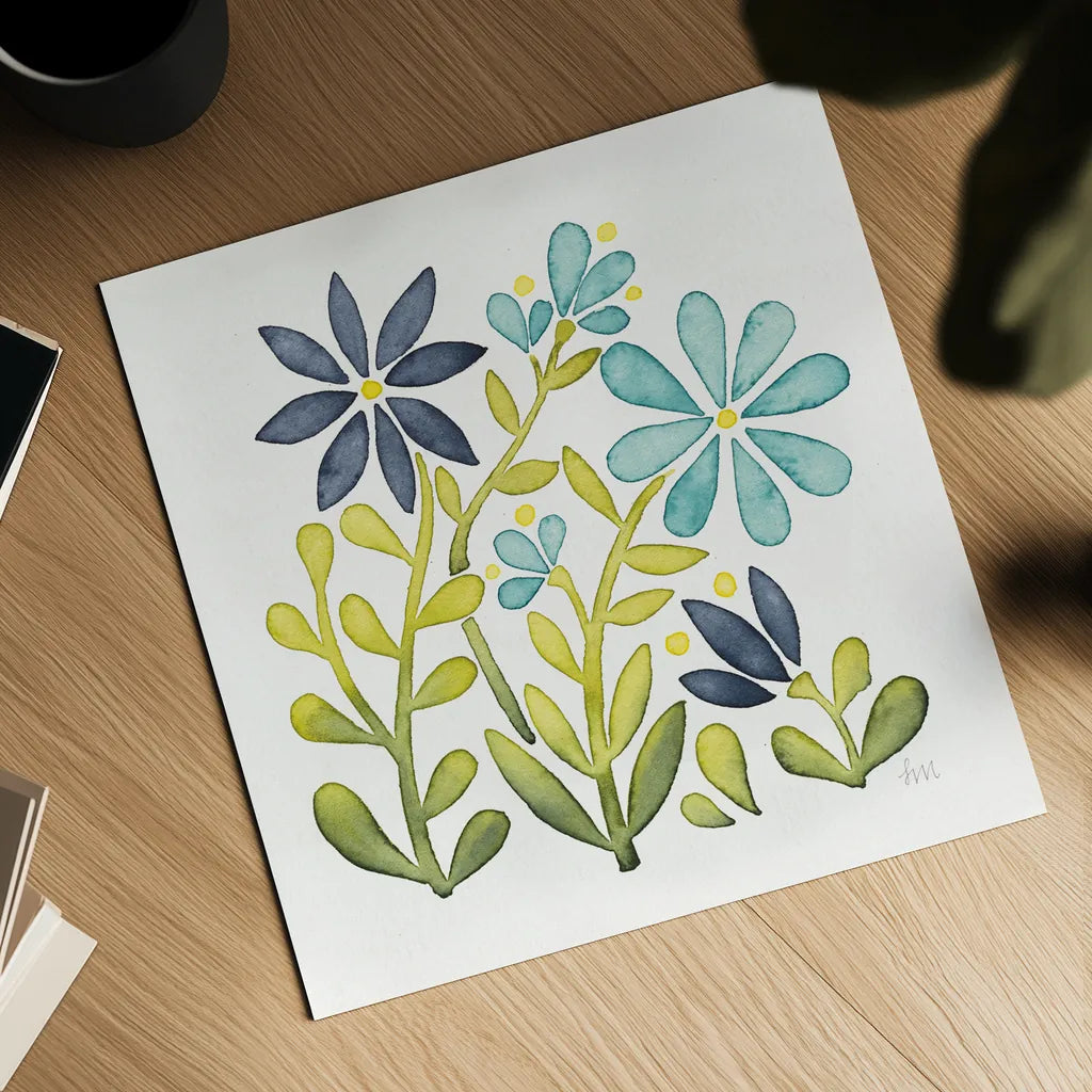 Garden Getaway Flowers II by Laura Marshall. Shown as a detailed flat fine art print, highlighting archival giclee quality. Available as an archival giclee rolled canvas, fine art paper, or poster print. SKU 34442a.