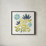 Garden Getaway Flowers III by Laura Marshall. Shown in a sleek black glass frame for a contemporary gallery look. Available as an archival giclee rolled canvas, fine art paper, or poster print. SKU 34443a.