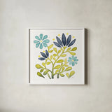 Garden Getaway Flowers III by Laura Marshall. Shown in a crisp white glass frame for a clean and minimalist style. Available as an archival giclee rolled canvas, fine art paper, or poster print. SKU 34443a.