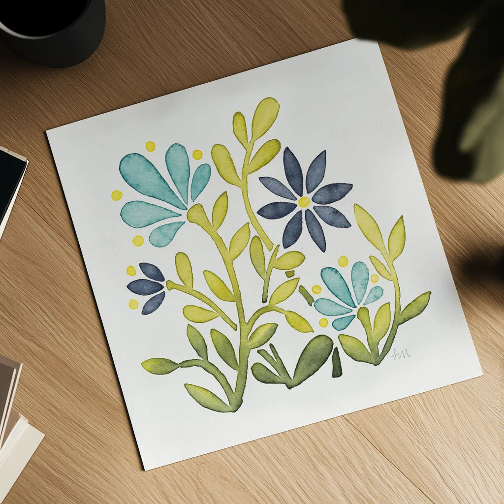 Garden Getaway Flowers IV by Laura Marshall. Shown as a detailed flat fine art print, highlighting archival giclee quality. Available as an archival giclee rolled canvas, fine art paper, or poster print. SKU 34444a.