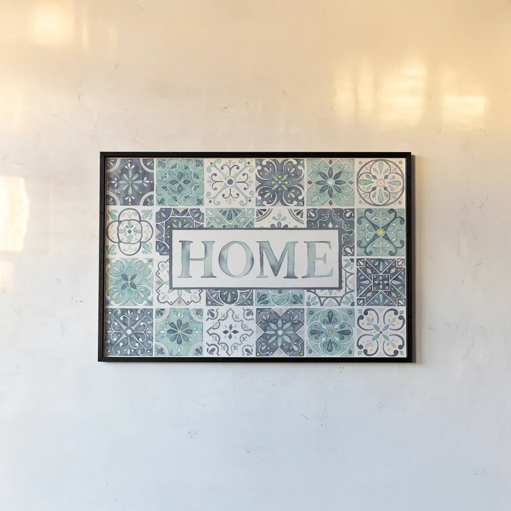 Garden Getaway Home by Laura Marshall. shown as a paper print in a black flame. Available as a archival giclee rolled canvas, fine art paper, or poster print. SKU 34481i.