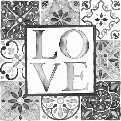 Garden Getaway Patchwork I Love BW by Laura Marshall. SKU 34568a. Archival Giclee Fine art print for wall decor.