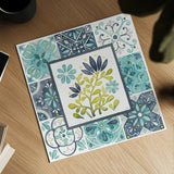 Garden Getaway Patchwork III by Laura Marshall. Shown as a detailed flat fine art print, highlighting archival giclee quality. Available as an archival giclee rolled canvas, fine art paper, or poster print. SKU 34451a.