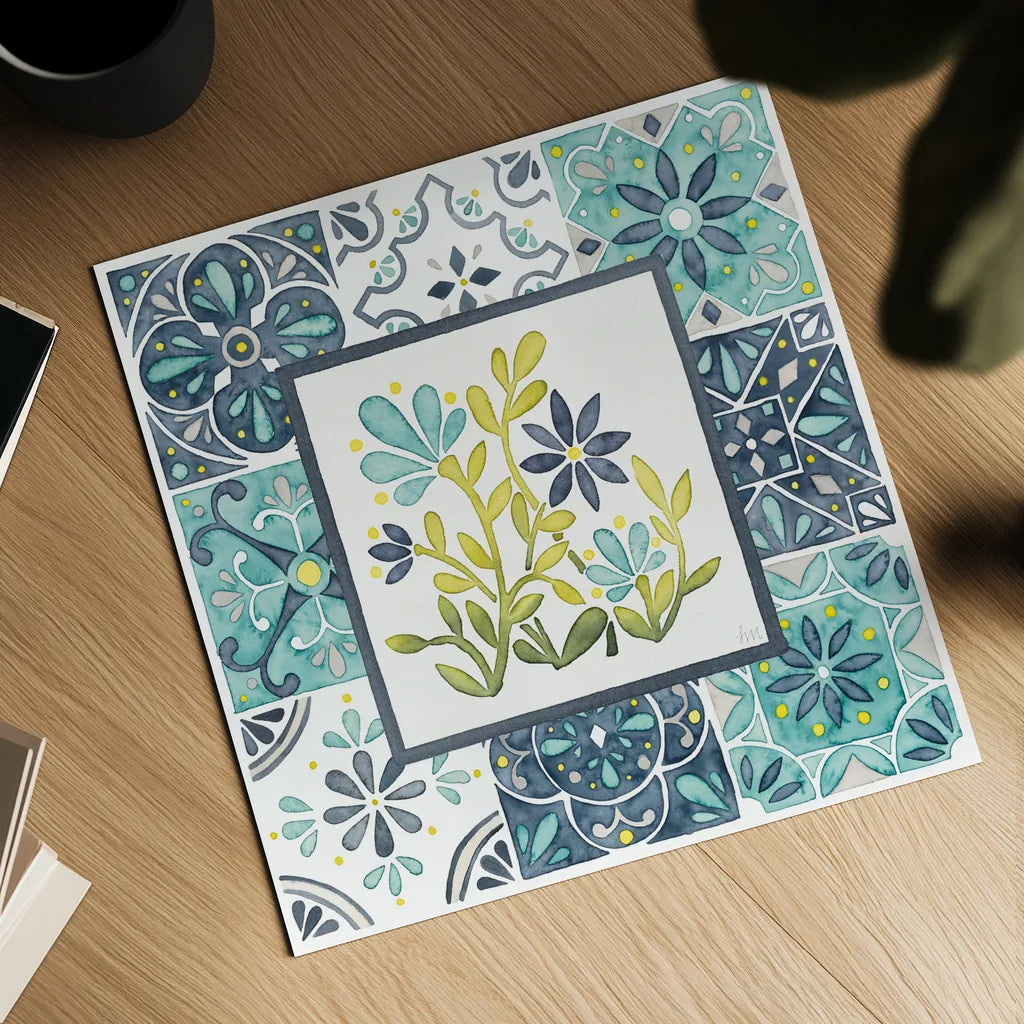 Garden Getaway Patchwork IV by Laura Marshall. Shown as a detailed flat fine art print, highlighting archival giclee quality. Available as an archival giclee rolled canvas, fine art paper, or poster print. SKU 34452a.