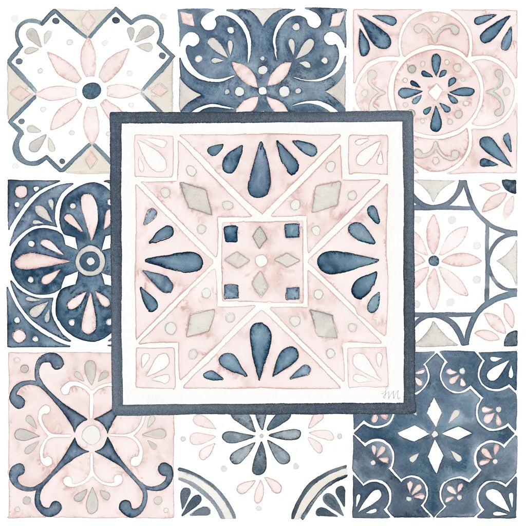 Garden Getaway Patchwork V Blush by Laura Marshall. SKU 35996a. Archival Giclee Fine art print for wall decor.
