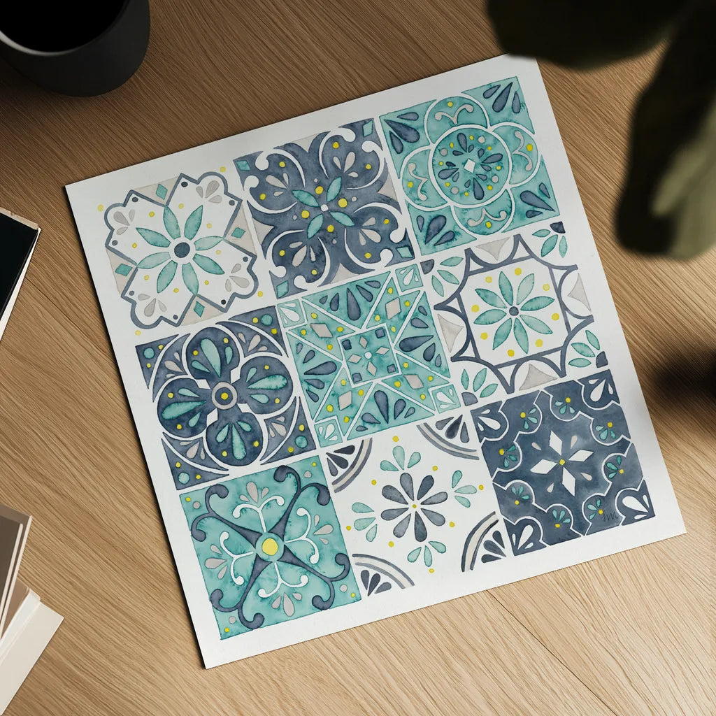 Garden Getaway Pattern I White Border by Laura Marshall. Shown as a detailed flat fine art print, highlighting archival giclee quality. Available as an archival giclee rolled canvas, fine art paper, or poster print. SKU 42834a.