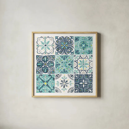 Garden Getaway Pattern I White Border by Laura Marshall. Shown in a natural wood glass frame for a timeless modern aesthetic. Available as an archival giclee rolled canvas, fine art paper, or poster print. SKU 42834a.