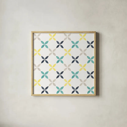 Garden Getaway Pattern IIA by Laura Marshall. Shown in a natural wood glass frame for a timeless modern aesthetic. Available as an archival giclee rolled canvas, fine art paper, or poster print. SKU 35723a.