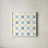 Garden Getaway Pattern IIA by Laura Marshall. Shown in a crisp white glass frame for a clean and minimalist style. Available as an archival giclee rolled canvas, fine art paper, or poster print. SKU 35723a.
