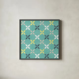 Garden Getaway Pattern IID by Laura Marshall. Shown in a sleek black glass frame for a contemporary gallery look. Available as an archival giclee rolled canvas, fine art paper, or poster print. SKU 35724a.