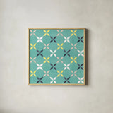 Garden Getaway Pattern IID by Laura Marshall. Shown in a natural wood glass frame for a timeless modern aesthetic. Available as an archival giclee rolled canvas, fine art paper, or poster print. SKU 35724a.