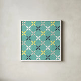 Garden Getaway Pattern IID by Laura Marshall. Shown in a crisp white glass frame for a clean and minimalist style. Available as an archival giclee rolled canvas, fine art paper, or poster print. SKU 35724a.