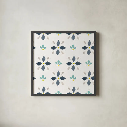 Garden Getaway Pattern VA by Laura Marshall. Shown in a sleek black glass frame for a contemporary gallery look. Available as an archival giclee rolled canvas, fine art paper, or poster print. SKU 35725a.