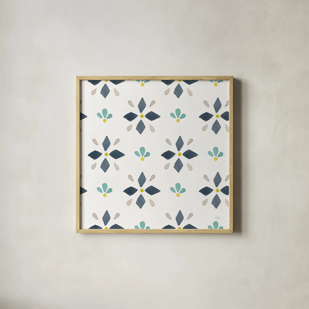 Garden Getaway Pattern VA by Laura Marshall. Shown in a natural wood glass frame for a timeless modern aesthetic. Available as an archival giclee rolled canvas, fine art paper, or poster print. SKU 35725a.