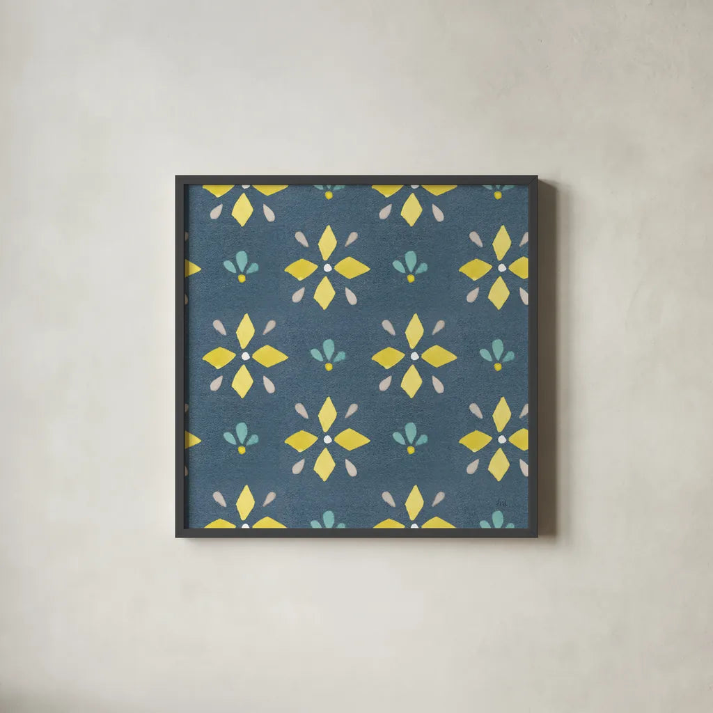 Garden Getaway Pattern VB by Laura Marshall. Shown in a sleek black glass frame for a contemporary gallery look. Available as an archival giclee rolled canvas, fine art paper, or poster print. SKU 35726a.