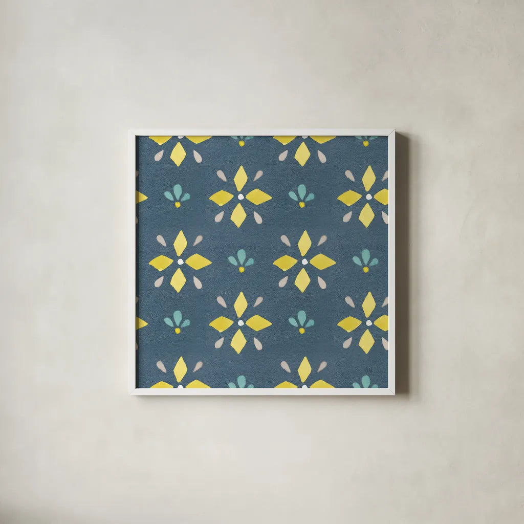 Garden Getaway Pattern VB by Laura Marshall. Shown in a crisp white glass frame for a clean and minimalist style. Available as an archival giclee rolled canvas, fine art paper, or poster print. SKU 35726a.
