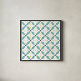 Garden Getaway Pattern XA by Laura Marshall. Shown in a sleek black glass frame for a contemporary gallery look. Available as an archival giclee rolled canvas, fine art paper, or poster print. SKU 35727a.