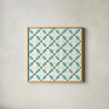 Garden Getaway Pattern XA by Laura Marshall. Shown in a natural wood glass frame for a timeless modern aesthetic. Available as an archival giclee rolled canvas, fine art paper, or poster print. SKU 35727a.