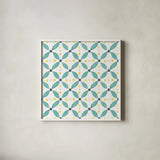 Garden Getaway Pattern XA by Laura Marshall. Shown in a crisp white glass frame for a clean and minimalist style. Available as an archival giclee rolled canvas, fine art paper, or poster print. SKU 35727a.