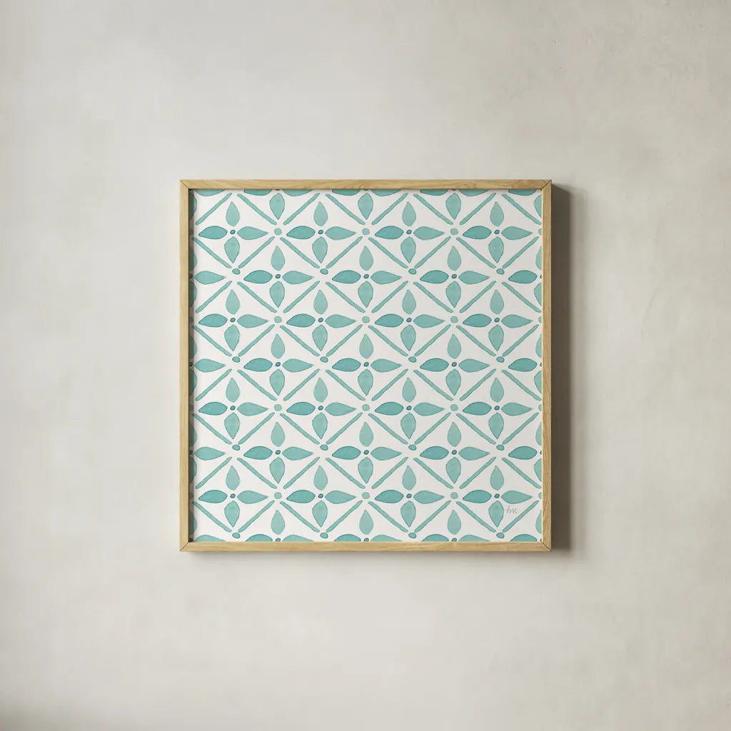 Garden Getaway Pattern XIIA by Laura Marshall. Shown in a natural wood glass frame for a timeless modern aesthetic. Available as an archival giclee rolled canvas, fine art paper, or poster print. SKU 35729a.