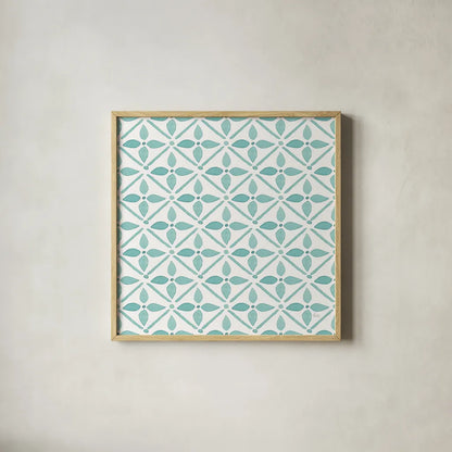 Garden Getaway Pattern XIIA by Laura Marshall. Shown in a natural wood glass frame for a timeless modern aesthetic. Available as an archival giclee rolled canvas, fine art paper, or poster print. SKU 35729a.