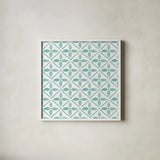 Garden Getaway Pattern XIIA by Laura Marshall. Shown in a crisp white glass frame for a clean and minimalist style. Available as an archival giclee rolled canvas, fine art paper, or poster print. SKU 35729a.
