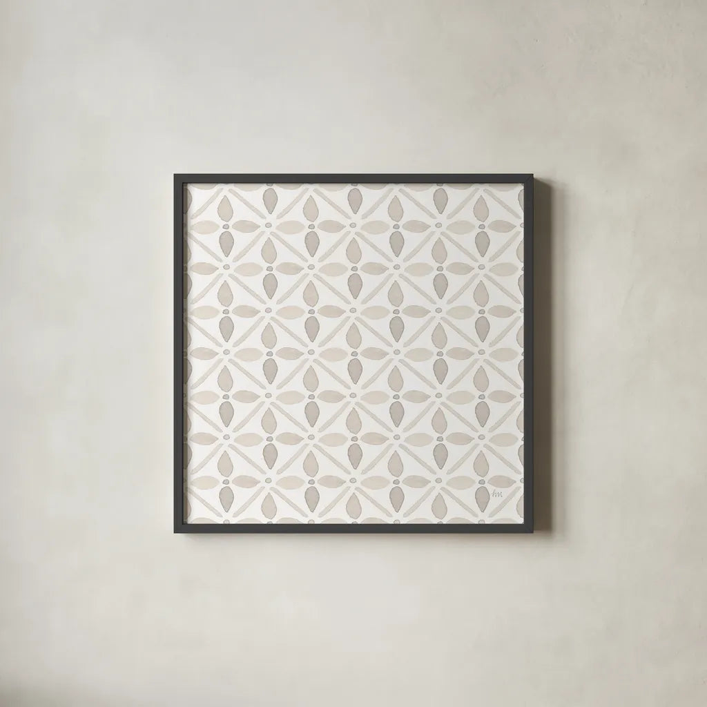 Garden Getaway Pattern XIIB by Laura Marshall. Shown in a sleek black glass frame for a contemporary gallery look. Available as an archival giclee rolled canvas, fine art paper, or poster print. SKU 35730a.