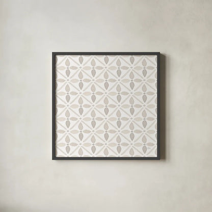 Garden Getaway Pattern XIIB by Laura Marshall. Shown in a sleek black glass frame for a contemporary gallery look. Available as an archival giclee rolled canvas, fine art paper, or poster print. SKU 35730a.