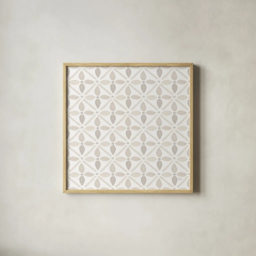 Garden Getaway Pattern XIIB by Laura Marshall. Shown in a natural wood glass frame for a timeless modern aesthetic. Available as an archival giclee rolled canvas, fine art paper, or poster print. SKU 35730a.