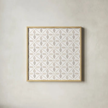 Garden Getaway Pattern XIIB by Laura Marshall. Shown in a natural wood glass frame for a timeless modern aesthetic. Available as an archival giclee rolled canvas, fine art paper, or poster print. SKU 35730a.