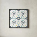 Garden Getaway Pattern XIII by Laura Marshall. Shown in a sleek black glass frame for a contemporary gallery look. Available as an archival giclee rolled canvas, fine art paper, or poster print. SKU 35731a.