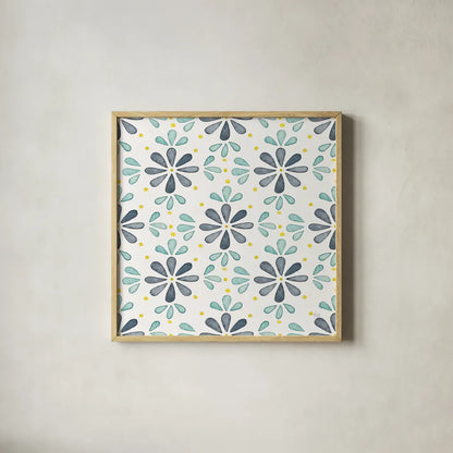 Garden Getaway Pattern XIII by Laura Marshall. Shown in a natural wood glass frame for a timeless modern aesthetic. Available as an archival giclee rolled canvas, fine art paper, or poster print. SKU 35731a.