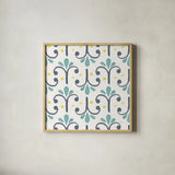 Garden Getaway Pattern XIV by Laura Marshall. Shown in a natural wood glass frame for a timeless modern aesthetic. Available as an archival giclee rolled canvas, fine art paper, or poster print. SKU 35732a.