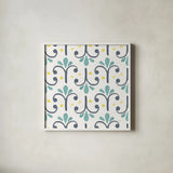 Garden Getaway Pattern XIV by Laura Marshall. Shown in a crisp white glass frame for a clean and minimalist style. Available as an archival giclee rolled canvas, fine art paper, or poster print. SKU 35732a.