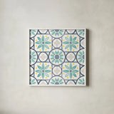Garden Getaway Pattern XV by Laura Marshall. Shown in a crisp white glass frame for a clean and minimalist style. Available as an archival giclee rolled canvas, fine art paper, or poster print. SKU 35733a.