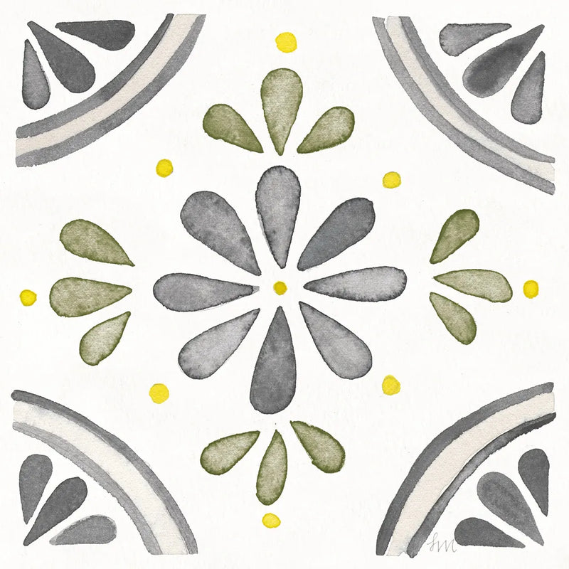 Garden Getaway Tile I Gray Green by Laura Marshall. SKU 56941a. Archival Giclee Fine art print for wall decor.
