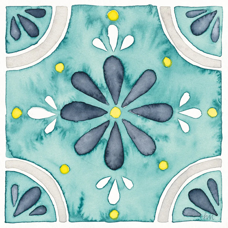 Garden Getaway Tile I Teal by Laura Marshall. SKU 34462a. Archival Giclee Fine art print for wall decor.