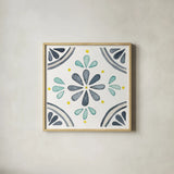 Garden Getaway Tile I White by Laura Marshall. Shown in a natural wood glass frame for a timeless modern aesthetic. Available as an archival giclee rolled canvas, fine art paper, or poster print. SKU 34471a.