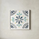 Garden Getaway Tile I White by Laura Marshall. Shown in a crisp white glass frame for a clean and minimalist style. Available as an archival giclee rolled canvas, fine art paper, or poster print. SKU 34471a.