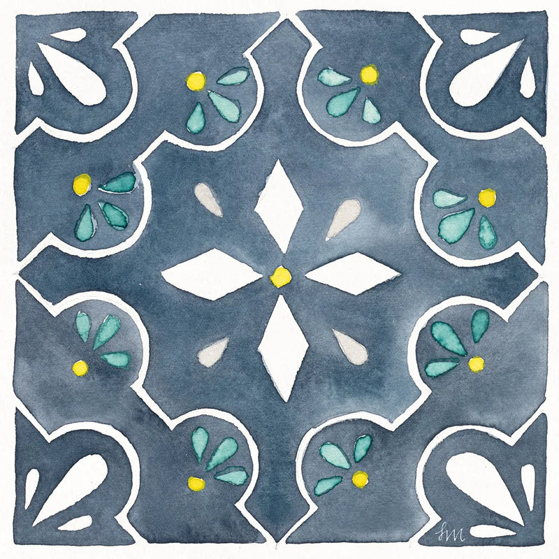 Garden Getaway Tile II Blue by Laura Marshall. SKU 34454a. Archival Giclee Fine art print for wall decor.