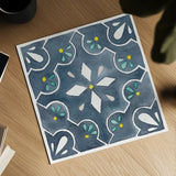 Garden Getaway Tile II Blue by Laura Marshall. Shown as a detailed flat fine art print, highlighting archival giclee quality. Available as an archival giclee rolled canvas, fine art paper, or poster print. SKU 34454a.