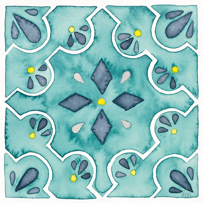 Garden Getaway Tile II Teal by Laura Marshall. SKU 34463a. Archival Giclee Fine art print for wall decor.
