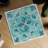 Garden Getaway Tile II Teal by Laura Marshall. Shown as a detailed flat fine art print, highlighting archival giclee quality. Available as an archival giclee rolled canvas, fine art paper, or poster print. SKU 34463a.