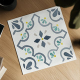 Garden Getaway Tile II White by Laura Marshall. Shown as a detailed flat fine art print, highlighting archival giclee quality. Available as an archival giclee rolled canvas, fine art paper, or poster print. SKU 34472a.